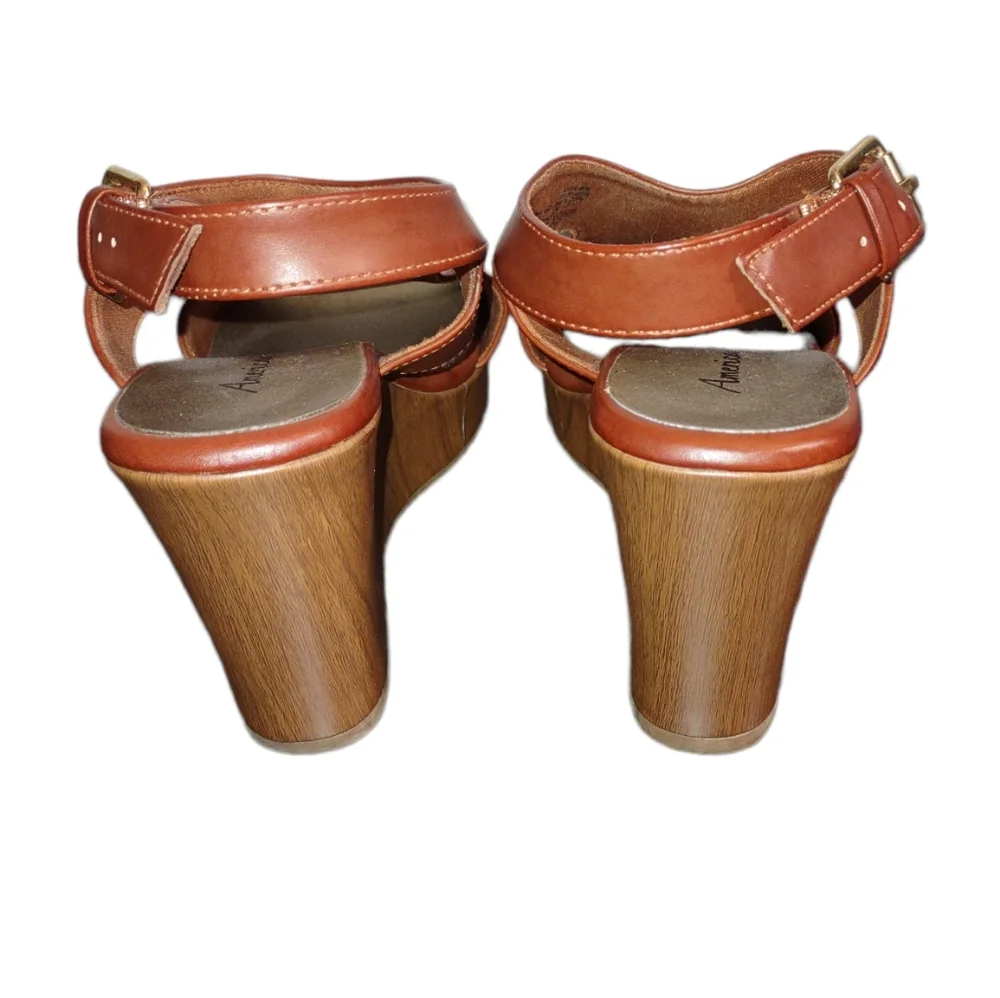 Brown American Eagle Wedge Heel Sandals Size 8.5 - Picture 3 of 5